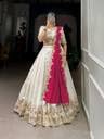 Image of Suppar Sleave Women's Embroidered Vichitra Silk Lehenga Choli Dupatta Set Semi-Stitched Blouse and Fit & Flare Style