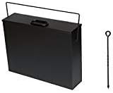 Srendi® Fireside Black Ash Carrier Galvanised Metal Hot Tidy Box Container Fireplace Pan Bucket Bin Ash Storage Box wih Free Poker