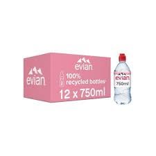 Evian Water Sportscap 750ml x 12 | Mineral Water | Still Water | Crisp Taste | Carbon Neutral | Recycled plastic