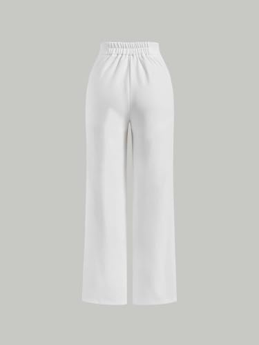 SECOLI Women's Straight Wide Leg Trousers Pants White Casual High Waist Straight Leg Pants2
