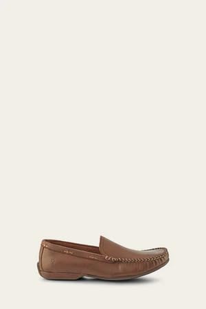 Image of Frye Lewis Venetian Loafers for Men Hand-Crafted with Antique Pull-Up Leather with Moccasin Construction, Full Rubber Outsole, and Modified Heel