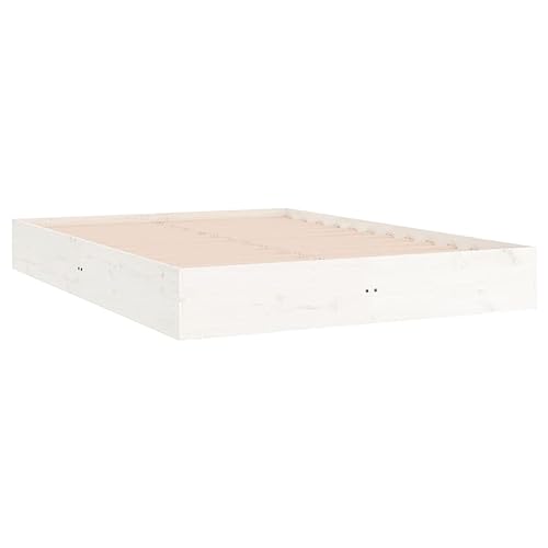 vidaXL Massivholzbett Bettgestell Lattenrost Doppelbett Bettrahmen Bett Schlafzimmerbett Holzbett Schlafzimmermöbel Weiß 140x200cm