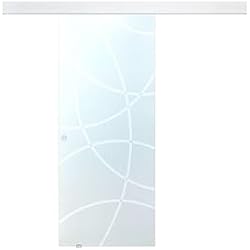 Vente-unique - Puerta corredera con aplique HEIDI - Altura 205 x Ancho 73 cm - Cristal templado