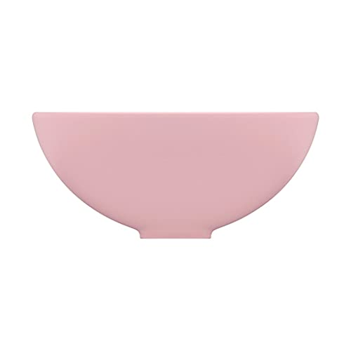 Lavabo redondo rosa mate de cerámica 32,5 x 14 cm para cuarto de baño 6