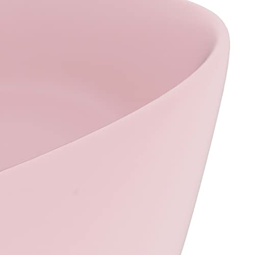 Lavabo rosa mate de cerámica marca Mangloder con desagüe estándar para aseo 5