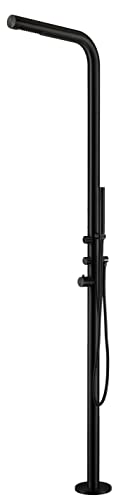 Sined Budoni Ducha De Jardín De Acero Inoxidable 316 Con Teleducha Altura 221 Cm, Negro Satinado