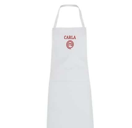Delantal Oficial Masterchef para Adultos y Niños Bordado.-Producto con Licencia Oficial.-Novedad Marzo 2021 (blanco personalizado)