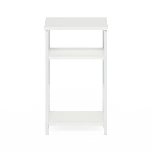 Image of Furinno JUST 3-Tier Telephone Table, Metal Frame Modern Side Table with Open Shelf, Night Stand, Bedside Table, Easy Assembly, for Living Room, Bedroom, White