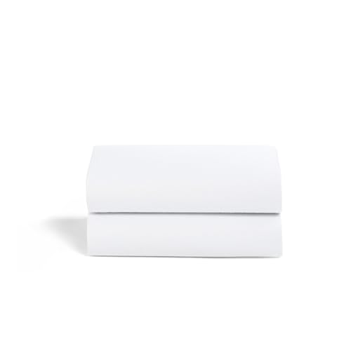 Snuz Bedside Crib Fitted Sheets - Fits All SnuzPod Cribs 100% Jersey Cotton SnuzPod Sheets Machine Washable Tumble Dryer Safe Breathable Universal Fit 44x80cm 2 Pack White
