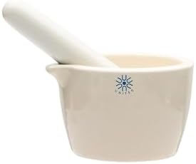 United Scientific™ Ceramic Mortar and Pestle Set - 70mL Capacity, 2.75" Diameter Pill Crusher - Deep Form Grinding Bowl with Pour Spout, Unglazed Pill Grinder Surface for Kitchen or Lab Use