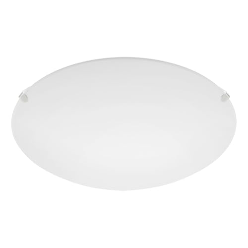 EGLO Deckenlampe Mars, runde Wandleuchte innen, Deckenleuchte aus weiß satiniertem Glas, Stahl, Lampe Schlafzimmer mit E27 Fassung