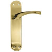 MICEL - 07078 - Juego de manilla para puerta con placa de acero ancha y maneta de aluminio, Acabado en latón satinado, Color...