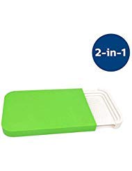2 in 1 large plastic cutting board mat, non-slip cutting boards for kitchen with Strainer, Wash Tray, Colander, Dishwasher Safe, 16.1 Inch, Green. Camping cookware and camping accessories.