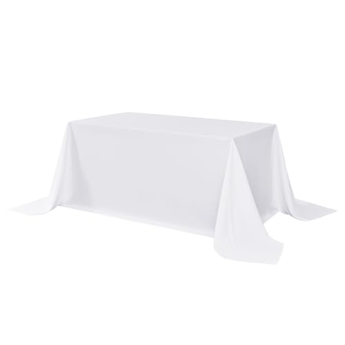 Image of sancua Rectangle Tablecloth - 90 x 156 Inch - Water Resistant Spill Proof Washable Polyester Table Cloth, Decorative Fabric Table Cover for Dining Tables, Buffet Parties and Camping, White