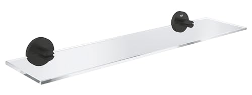 GROHE Start Tablette en Verre, Etagère de Salle de Bain, Fixations Cachées, 53 cm, A coller avec GROHE QuickGlue ou à visser, Noir Mat, 412022430