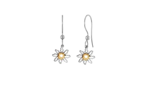 TALISMAN JEWELLERY Pendientes de Plata 925 y Chapado Oro con cierre Gancho - Eguzkilore, Flor Vasca (13 MM de pieza + 18 MM de cierre)