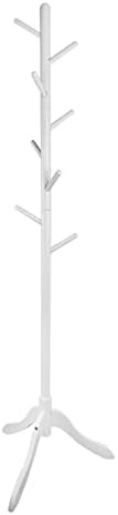 YEVONNIE Coat Rack Freestanding Rubber Wood Coat Stand,Hall Coat Tree with 8 Hook for Coats, Hats, Bags, Purses,3 Adjustable Sizes For Adults and Children (WHITE)
