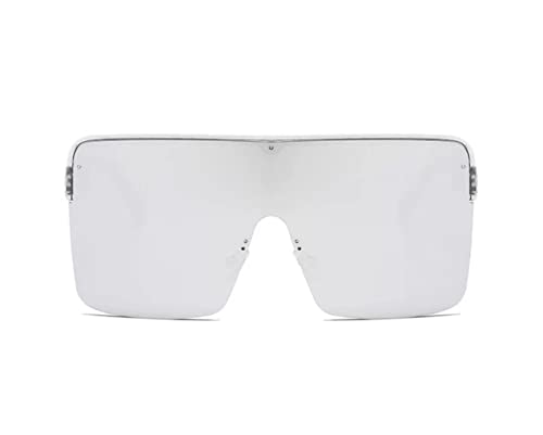 Image of W&Y YING Oversized Flat Top Shield Sunglasses for Men and Women Semi-Rimless Stylish Oversized One Piece Sport Glasses