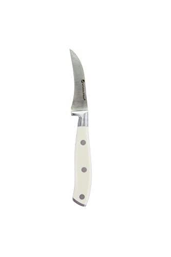 Albert de Thiers, Acot005001, L'Irresistible, cuchillo de cocina, caño de pájaro, 6,5 cm, placa 3CR13, acero inoxidable, hoja de 6,5 cm, mango ABS blanco + 3 remaches, protección de PVC en la hoja Cover