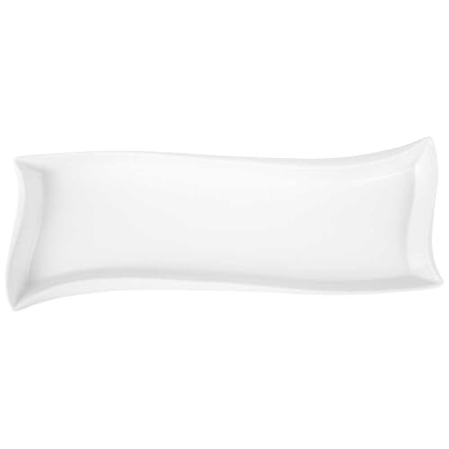 Dajar AMBITION Servierplatte schmal lang 30 x 11 cm Salsa Welle Servierteller weiß aus Porzellan leicht geschwungen Spülmaschine & Mikrowelle 1 Stück