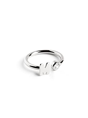 SINGULARU - Anillo Personalizado Letter Spark Plata. Ajustable. Plata de Ley 925 con Acabado Baño de Rodio. Talla Unica. Joyas para Mujer. Letra M
