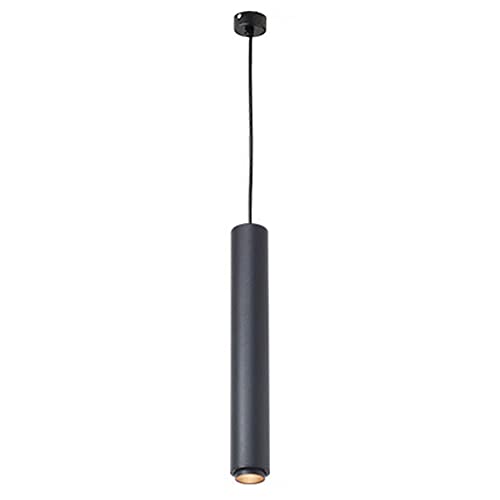 Lámpara colgante cilíndrica negra con tubo largo de 60cm y luz neutra led para techo
