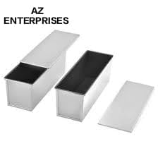 AZ Enterprises Professional Iron Sandwich Bread Mould (500 Gram)(Medium Size) /Pan/Tin Box with Cover for Baking Small, Silver (Pack of 2). 3