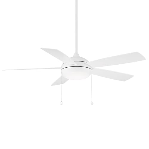 WAC Disc II 5-Blade Energy Star Pull Chain Memory Ceiling Fan 52in Matte White with 3000K Dimmable LED Light Kit