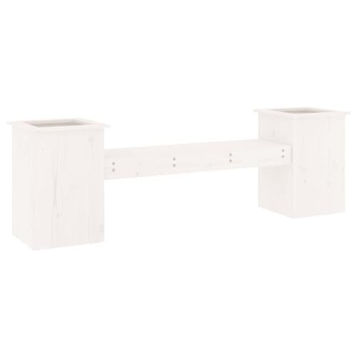vidaXL Banc avec jardinières Blanc 184,5x39,5x56,5 cm Bois Massif pin, Banc en Bois, Banc de Jardin 2 Places, Banc avec jardinière en Bois