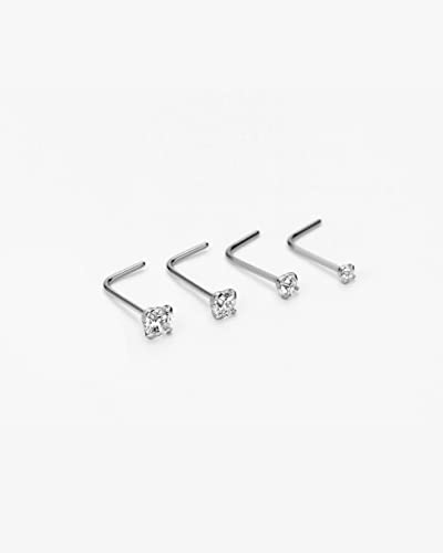 FANSING 4 Pieces Different Sizes 316L Surgical Steel Nose Studs L Shaped4