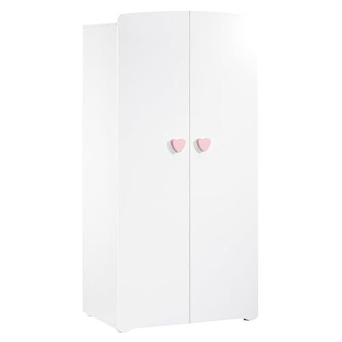 Armoire Enfant | Meuble Rangement Enfant 2 Portes | Boutons Coeur Rose Basic | 85 x 175 x 56 cm | Fabriqué en France | Babyprice par Sauthon