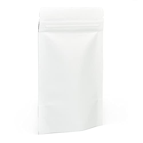 Evergreen Goods - 50 bolsas reutilizables de papel kraft blanco para alimentos (90 x 140 mm), bolsas forradas con muesca de desgarro, cierre hermético sellable, perfectas para envasar granos de café,