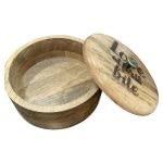 Image of Ethnic Handcrafted Carved Wooden Chapati Box for Kitchen /Hot Pot Roti Box Casserole /Roti Dabba with Lid