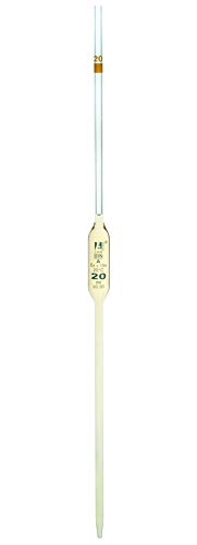 EISCO Volumetric Pipette, 20mL - Class A - Blue Markings - Yellow Coded - Borosilicate Glass