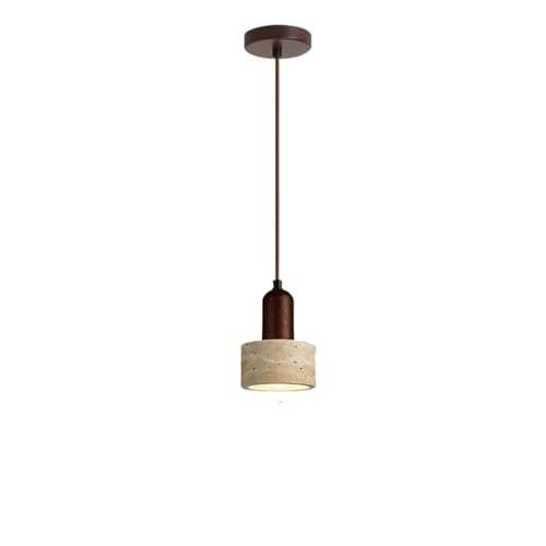 Suspension japonaise en travertin jaune véritable et bois noble ajustable