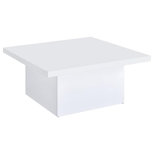 Coaster Home Furnishings - Devar - Wood - Square Coffee Table with Plinth Base, Geometric Design and Contemporary Style - Living Room - White High Gloss - 710898