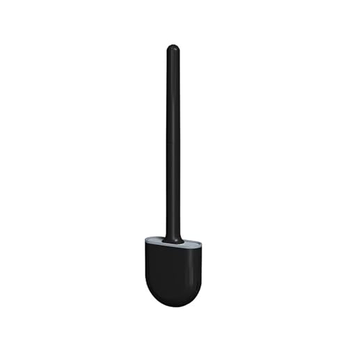 Image of New Brush Removable Toilet Brush, Sewn Soft Plastic Toilet Brush, Toilet Brush and Holder Set, Wall Mounted Toilet Bowl Brush, Compact Toilet Scrub Brush with Holder for Bathroom (Black)