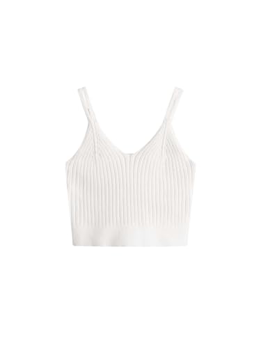 SweatyRocks Girl's V Neck Double Straps Ribbed Knit Cropped Tank Sleeveless Slim Fitted Crop Camisole Tops