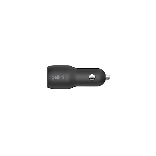 Belkin Game Consoles, Speakers Boost Charge Dual Port USB-A Car Charger 24W, 12W Power from Each Port for 24W of Total Output Power Black (Ccb001Btbk)