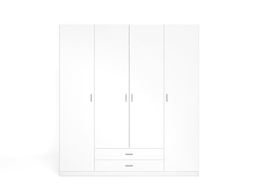 Skraut Home Armario Ropero Grande Roma 4 Puertas 2 Cajones Color Blanco Mate Habitación Dormitorio 216x198x53 Cm