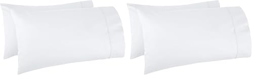 Image of Amazon Basics 400 Thread Count Soft 100% Cotton Pillow Cases, Wrinkle Resistant, Sateen Weave, King Size, 40 inch x 20 inch, Machine Washable, White, Set of 2, Pillows Not Included (Pack of 2)