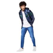 Image of Spykar Men's Standard Length Midnight Nylon Straight Fit Full Sleeve Plain Hooded Puffer Jacket