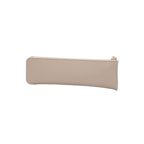 Image of Faux Leather Pencil Case Slim Pencil Pouch Durable Zipper Stationery Bag Small Travel Use(Khaki /FL)