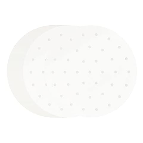 100 PCS Bamboo Steamer Liner, 10" Round Air Fryer Parchment Paper with Holes, White Anti-Stick Steamer Paper Cover