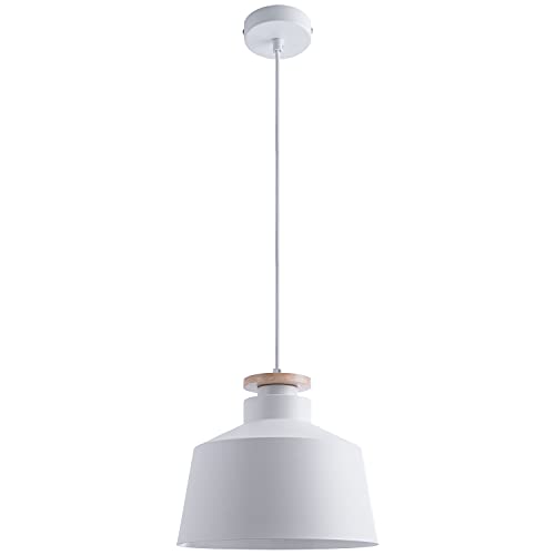Paco Home Luminaria Suspensión Colgante Cocina Mesa Comedor Escandinava 1,5m Cable Textil Recortable E27, Color: Blanco madera, Tipo de lámpara: Diseño U