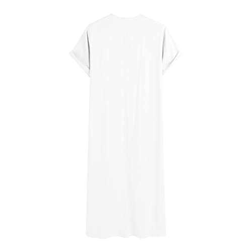 Long Gown Thobe for Men Saudi Arabic Muslim Dress Short Sleeve Kaftan Middle East Islamic Clothing, S-5XL (Color : White, Size : 5X-Large)4