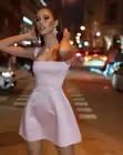 Image of Square Neck Short Prom Dresses for Womens Satin Casual Mini Gown for Parties Lace Up Back Sweet 16 Dress for Girls Emerald Green 8-4