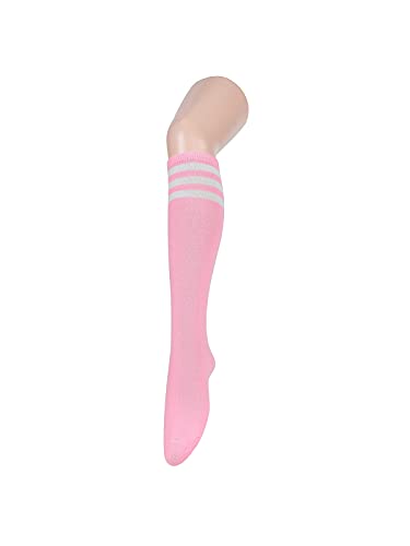 Century Star Knee High Socks For Womens Triple Stripe Tube Socks Athletic Thigh High Tights Sport Socks 1 Pack Pink White One Size thumb #3