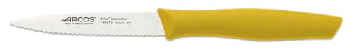 Arcos Serie Nova - Cuchillo Mondador - Hoja Serrada de Acero Inoxidable de 100 mm - Mango de Polipropileno Color amarillo