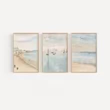 DIHANSM Minimalistisches Küstenmotiv, Leinwandbild-Set „Gedämpfter Strand“, 3-teilig, für die Heimdekoration (70 x 100 cm x 3/ungerahmt)